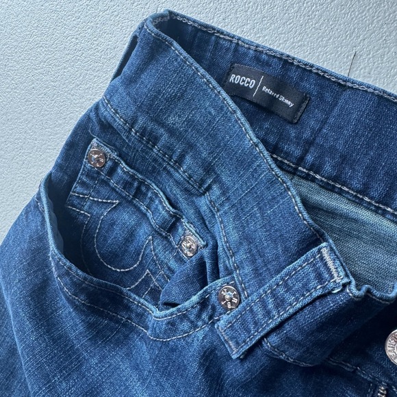 True Religion Rocco Jeans Mens 36 Blue Dark Wash Relaxed Skinny Denim Pants - Picture 4 of 8